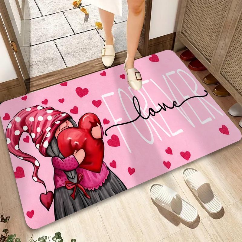 Curious Elf Welcome Floor Mat, Flannel Material, Durable Carpet, Valentine's Day Themed Interior Decor