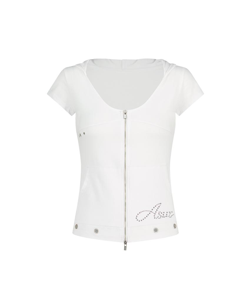 Aejeuyua Incision Broad Zip-Up Hoodie White