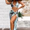 2024 Hot Girl Print Three-Piece Bikini Set with Yarn Skirt - Sexy Backless Design