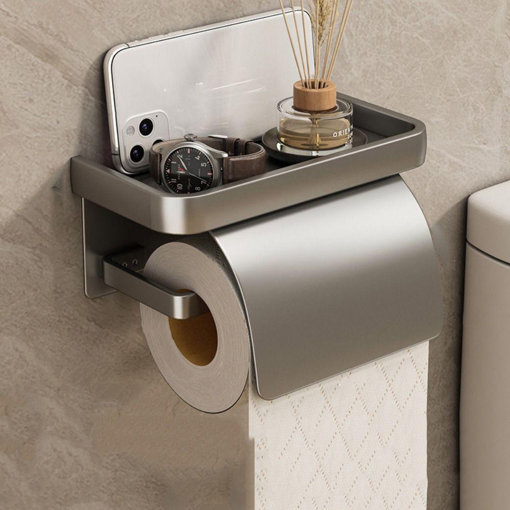 Punch-free Toilet Paper Holder Baffle Design 2-in-1 Paper Roll Rack Tissue Roll Hanger  Wipes