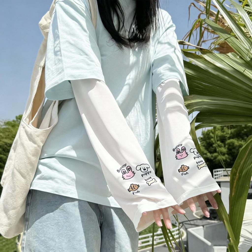 Women's Little Flower Anime Bell-Sleeve UV Protection Ice Sleeves for Summer - Loose Fit for Driving, Cycling & Outdoor Activities