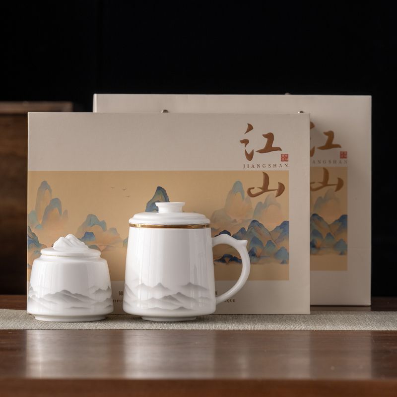 Suet Jade Teacup Merchandise Landscape Ceramic Office Cup Tea Separation Mug Water Cup Company Business Souvenir