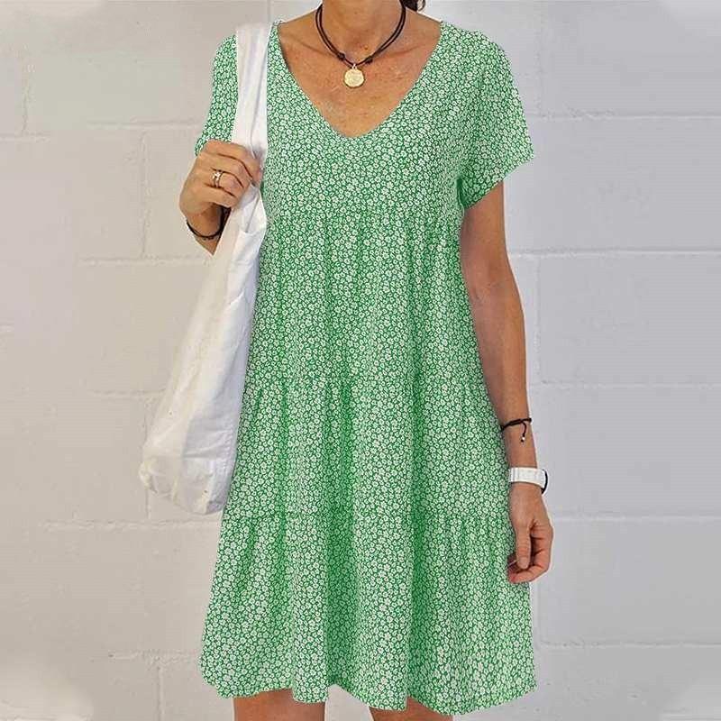 

GMXIA Летние женские платья больших размеров с круглым вырезом и короткими рукавами XXXXXL зелёный