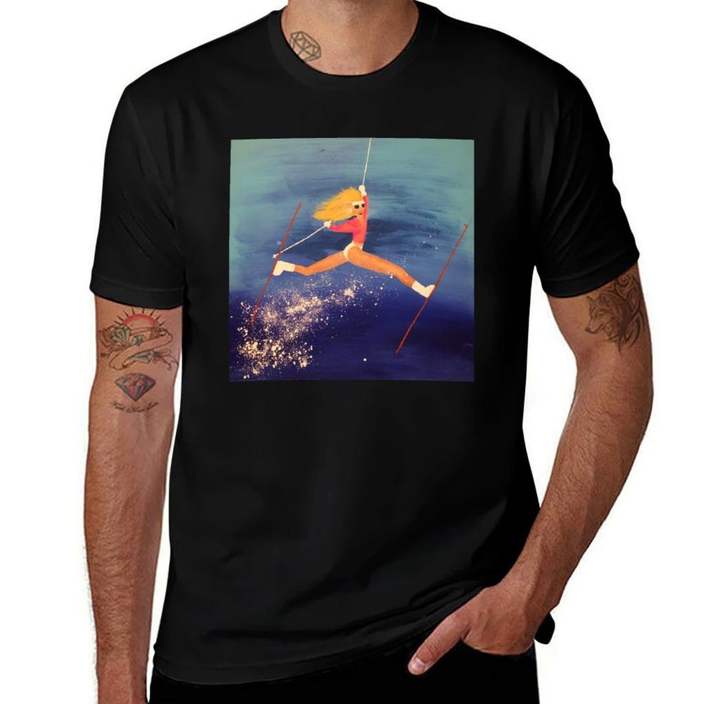 Retro Ski Girl TShirt Work Short Sleeve Cotton Top