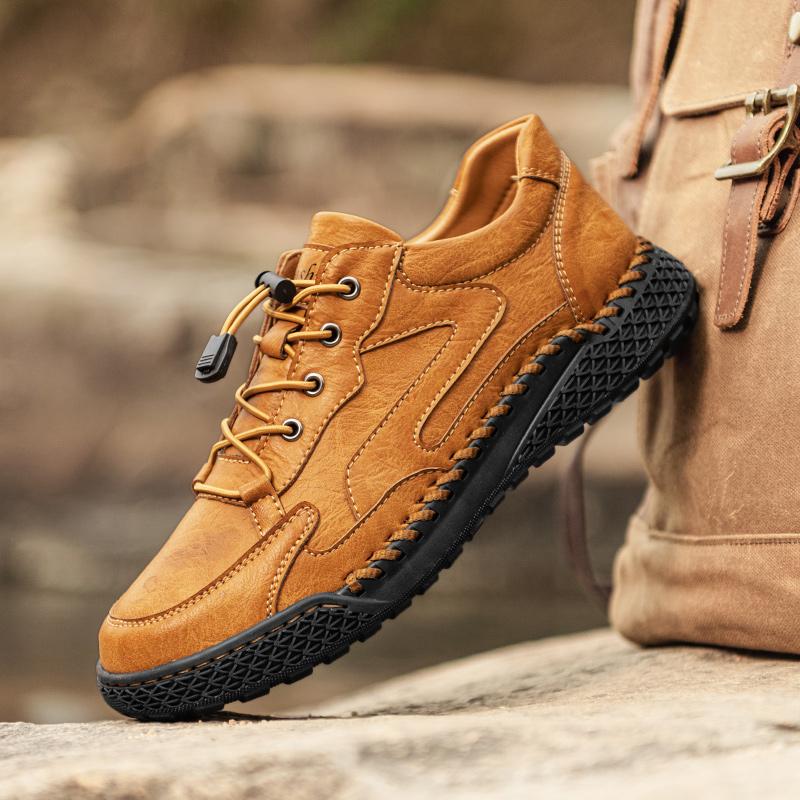 Outdoor Male Sneakers Hiking Shoes All-match Walking Shoes Non-Slip Leather Treking Footwear Leisure Lace Up Mens Casual Flats