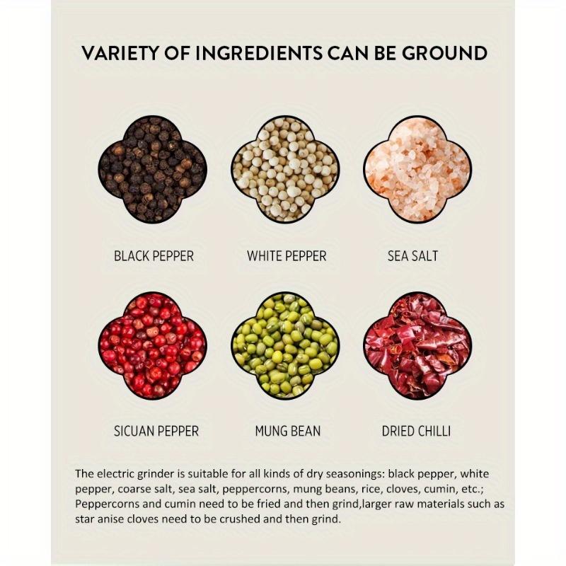 Salt Pepper Grinder USB Rechargeable Electric Adjustable Coarseness Auto Spice Grinders Ground Pepper Powder Peppercorn Sea Salt