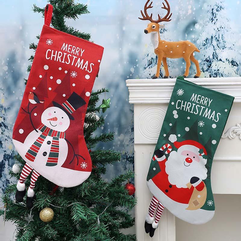 Large Christmas Socks Gift Bag Merry Christmas Eve Tree Pendant Decoration Santa Claus Snowman Elk Kid Child Candy Bag Gift Xmas