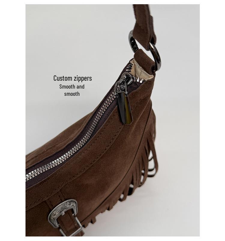 Vintage Suede Tassel Crossbody Bag - Autumn/Winter Fashionable Commute Tote