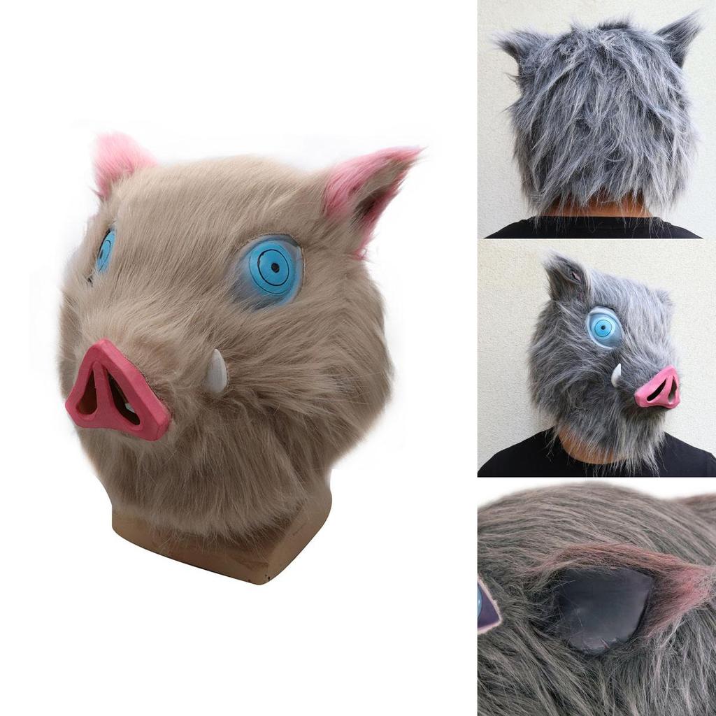 Unique Dark Gray And Beige Demon Slayer Kimetsu No Yaiba Hashibira Inosuke Pig Cosplay Mask For Adult Wear