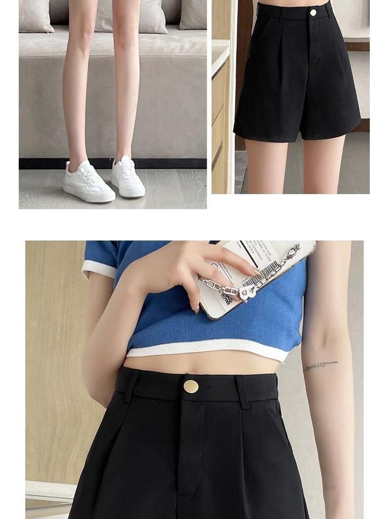 Women's High Waist Slimming Black A-line Suit Shorts for Spring 2026 - Versatile Wide Leg Quarter Pants