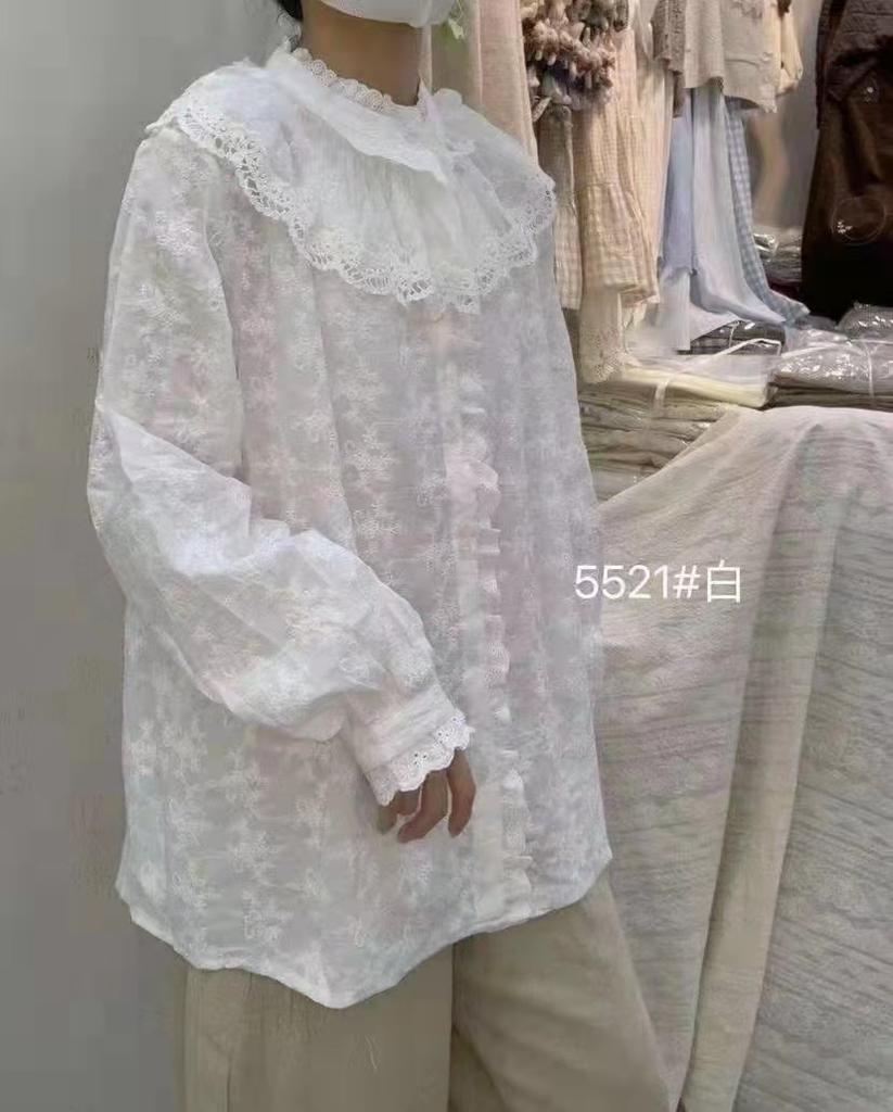 1116 Spring New Women's Top Shirt Lapel Embroidery Loose Japanese Cotton and Linen Small Fresh Sweet Shirt Fashion
