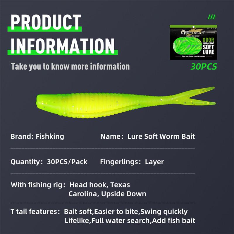 FTK 30pcs Threaded Scissor Tail Bait Artificial Bait, Soft Silicone Bait, Worm Jigging Plastic Bait