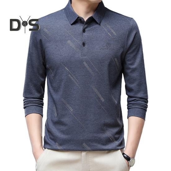 Herren Businesshemd Slim Fit Revers Langarm T-Shirt Einfarbiges Oberteil für Männer mittleren und älteren Alters für die Arbeit im Alltag