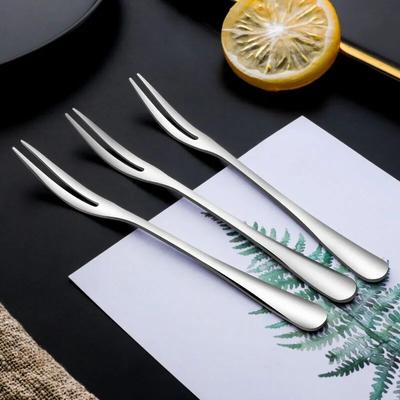 Small Stainless Steel Forks For Cocktail Appetizer Dessert Party 10 Pieces 2-prong Fruit Fork Household
