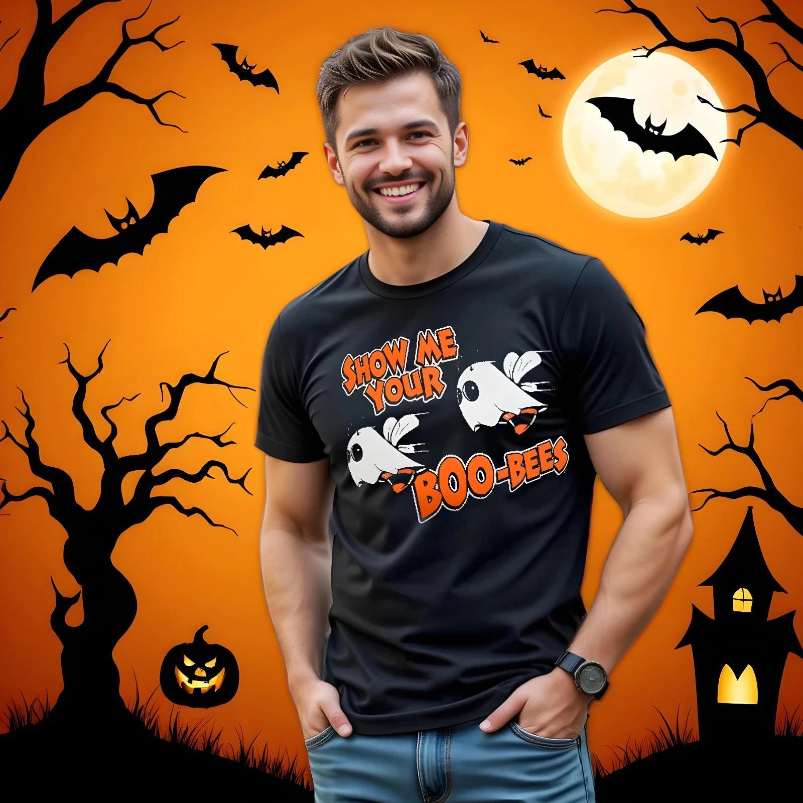 Halloween T-Shirt Unisex Funny Scary Pumpkin Skeleton Costume Tee Show Boo Bees 4XL