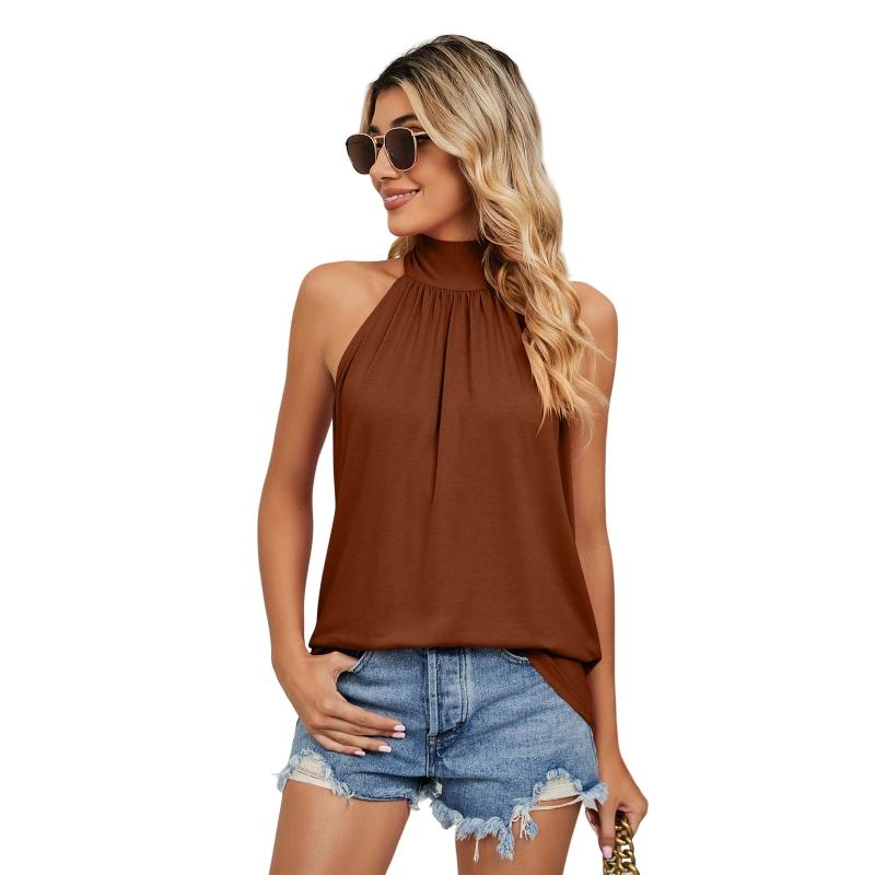 Tanktop zum Binden am Hals Zollhemd Neues einfarbiges T-Shirt Top Damen