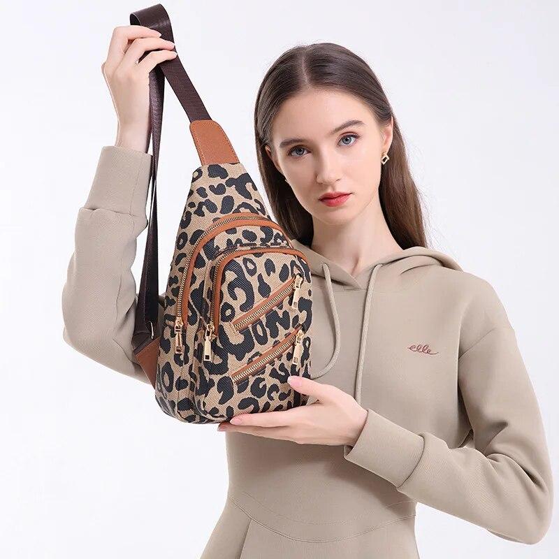 Chest Bag Fashion Chain Design Crossbody Bags Cheetah Vintage Women Single Shoulder Bags Vintage Chest Bags