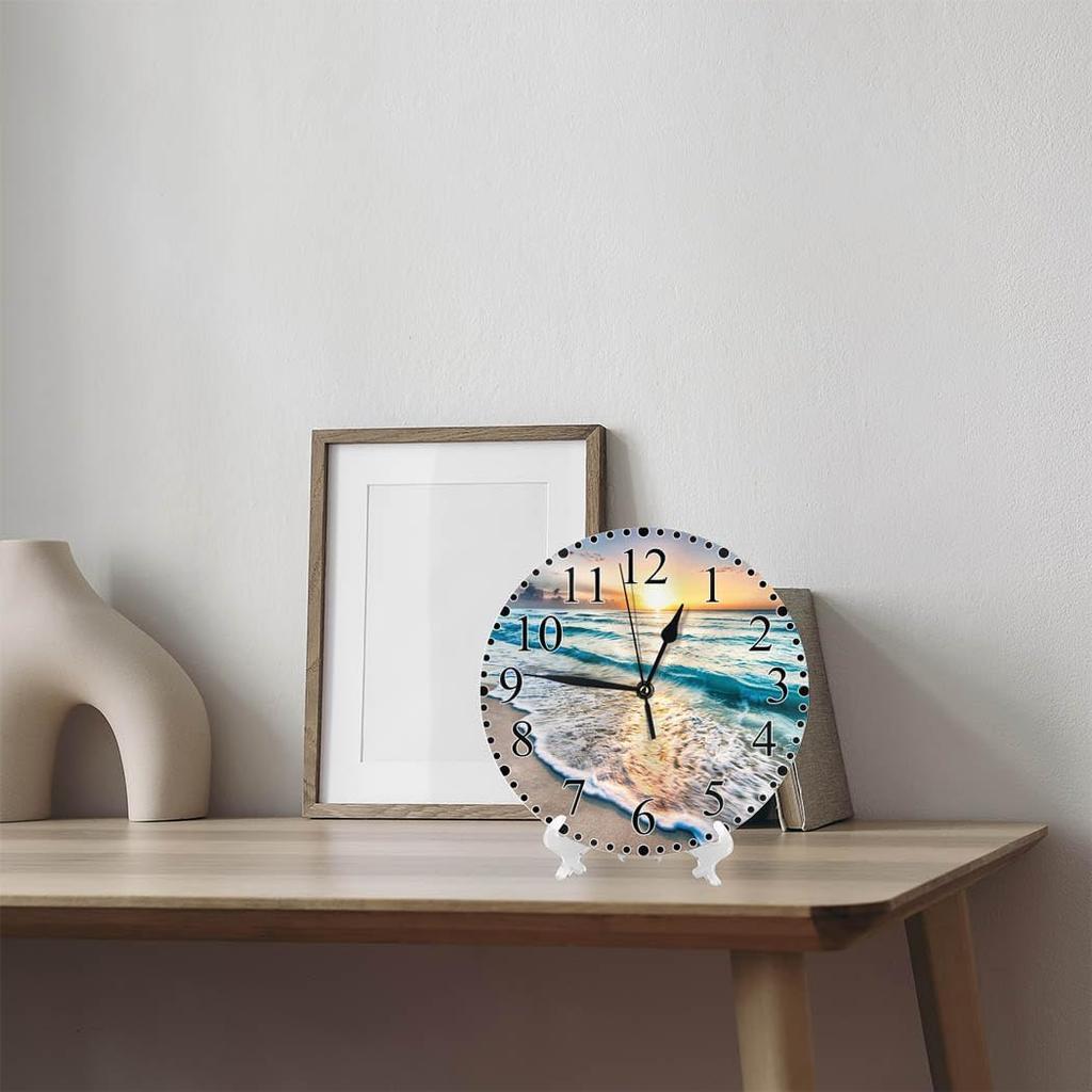 Seaside Wave Wall Clock 10 Inch Battery Operated Ocean Tropical Beach Sunset Dusk Blue Summer Hawaii Clock Silent Non-Ticking Modern Clocks
