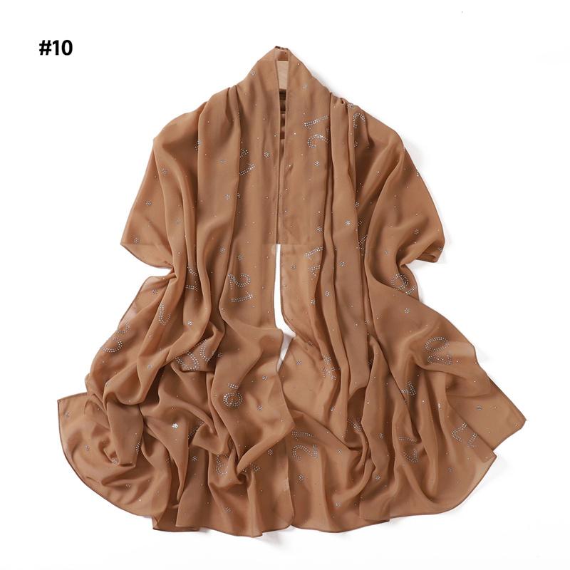 Rhinestone Arabic Numerals Beads Bubble Chiffon Hijab Shawls Women Wrap Elastic Muslim Full Cover Islam Foulards Bonnet Headband
