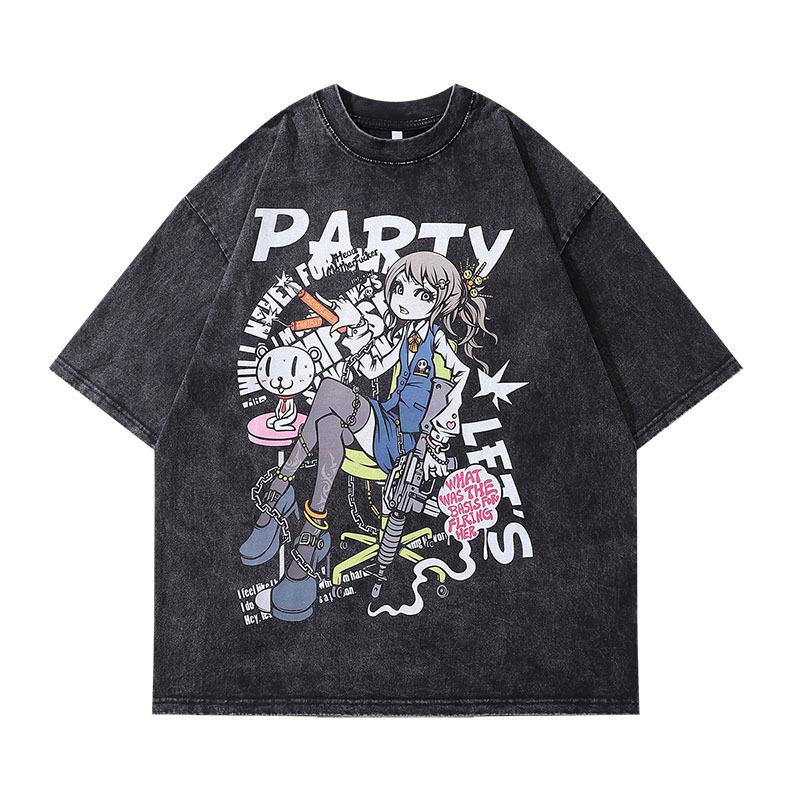 Harajuku Street Tide Brand Washed Old Short-Sleeved Couple T-Shirt Men And Women Hiphop Lazy Wind Half-Sleeved Base