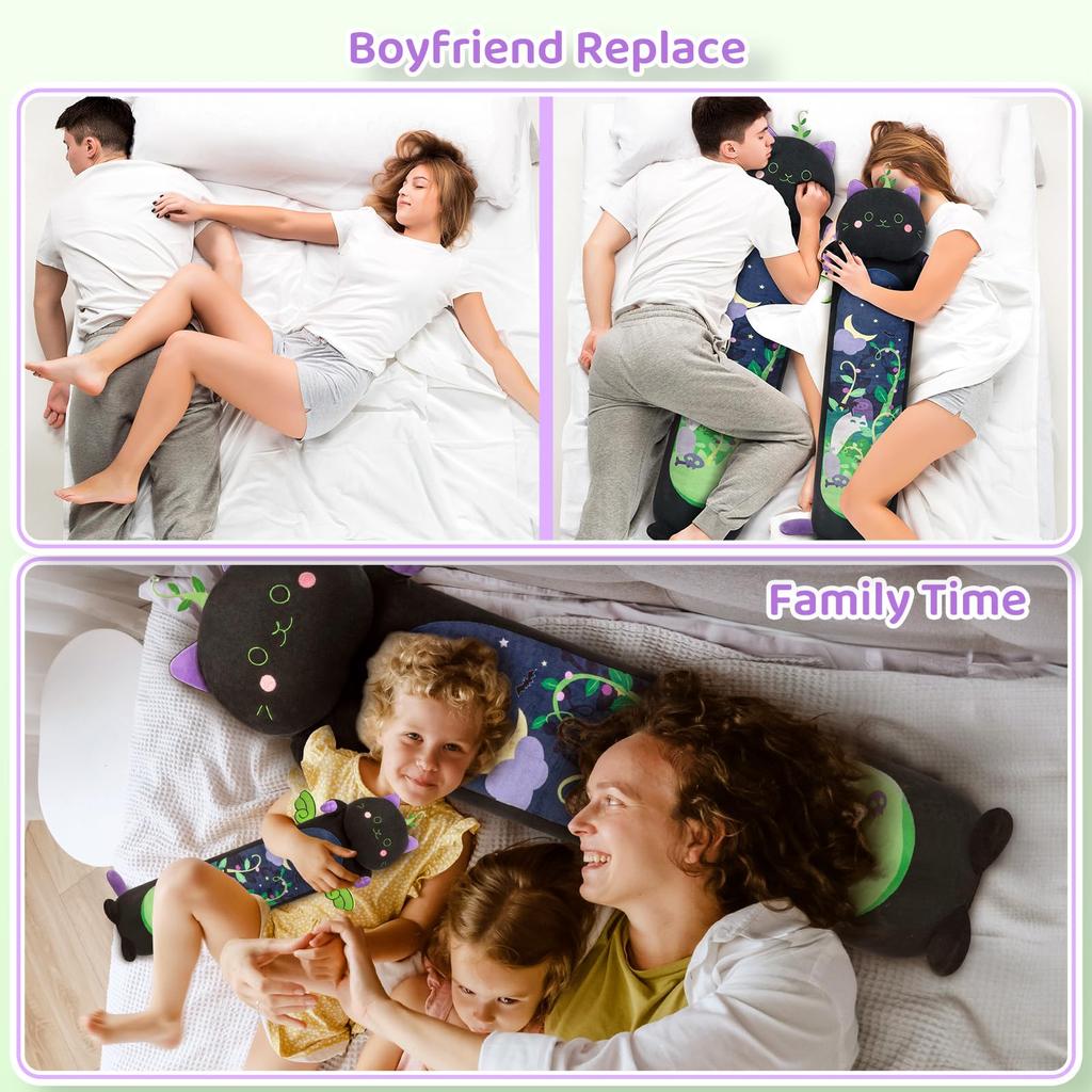 Long Cat Plush 5 Sizes, 120% Extra Filling Giant Plushness Kids Body Pillow, Kawaii Cute Black Cat Stuffed Animals Plushies,Gift for Girls 20”/50cm