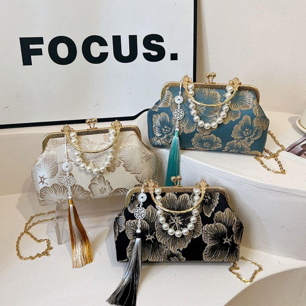 

Shoulder Embroidery Banquet Bag Kiss Lock Hanfu Clutch Bag Casual Chinese Style Handbag Wedding золотий