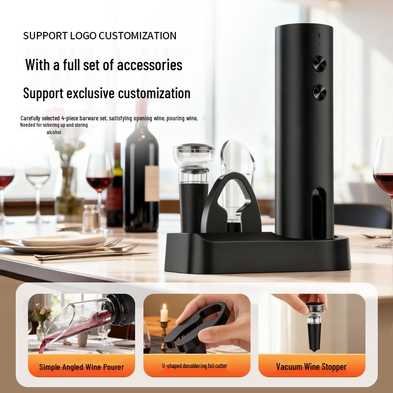 Set Apribottiglie Elettrico Ricaricabile: Cavatappi Automatico con Ricarica Type-C, Batteria al Litio, Strumento Domestico Multifunzionale