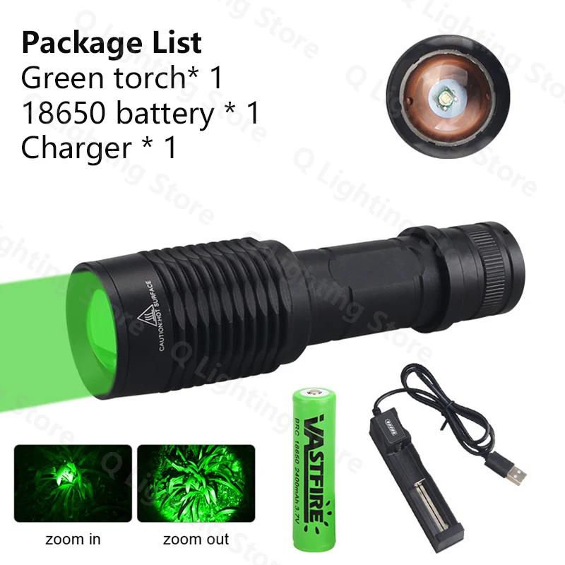 LED Tactical Hunting Torch Flashlight White/Red/Green Flashlight Waterproof Outdoor Lighting with Switch USB Rechargeable Lamp