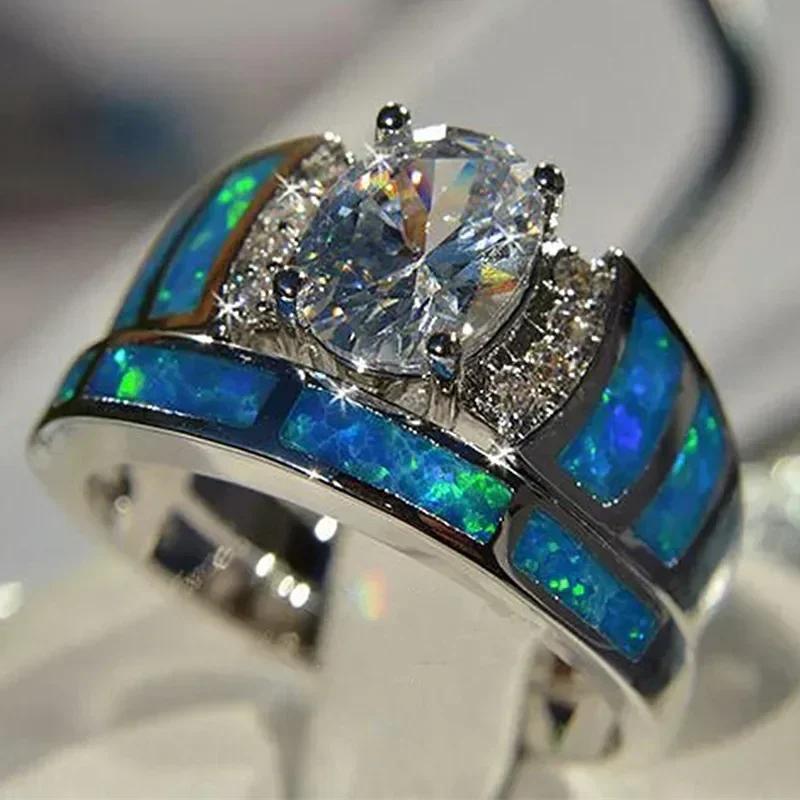 Women s Wedding Party Beautiful Enamel Flower Ring New Silver European and American Style Luxury Zircon Jewelry Gift 6
