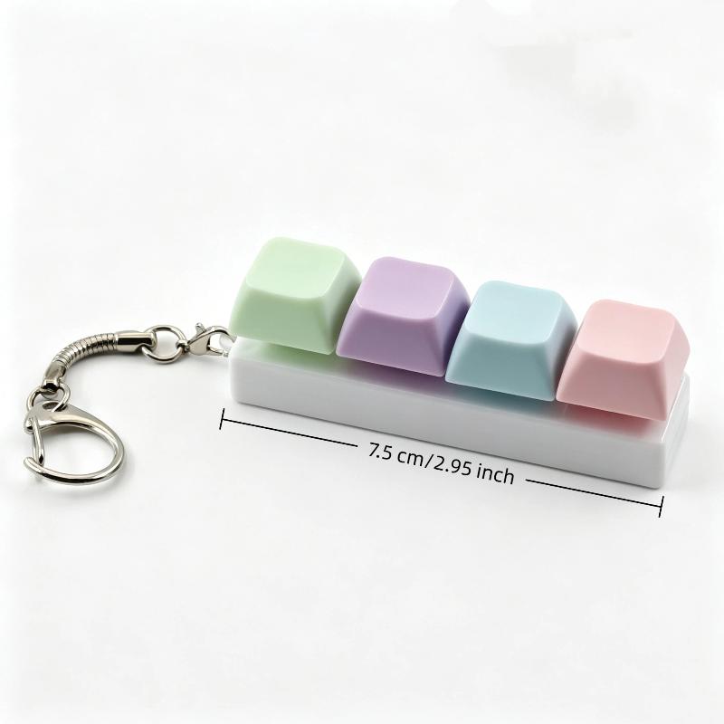 Mini Fidget Key Cap Keychain 1Pcs 4-Key Macaron Color No Light Portable Stress Relief Key Ring for Teenagers