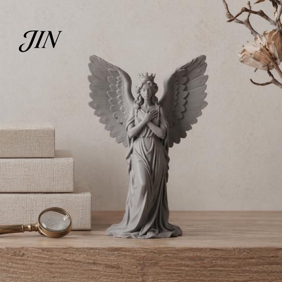 Vintage Angel Statue 3D Printed Crown Figurine, Guardian Angle Statue, Artistic Winged Women Sculpture for Home Tabletop Decoration Deskstop Ornament
