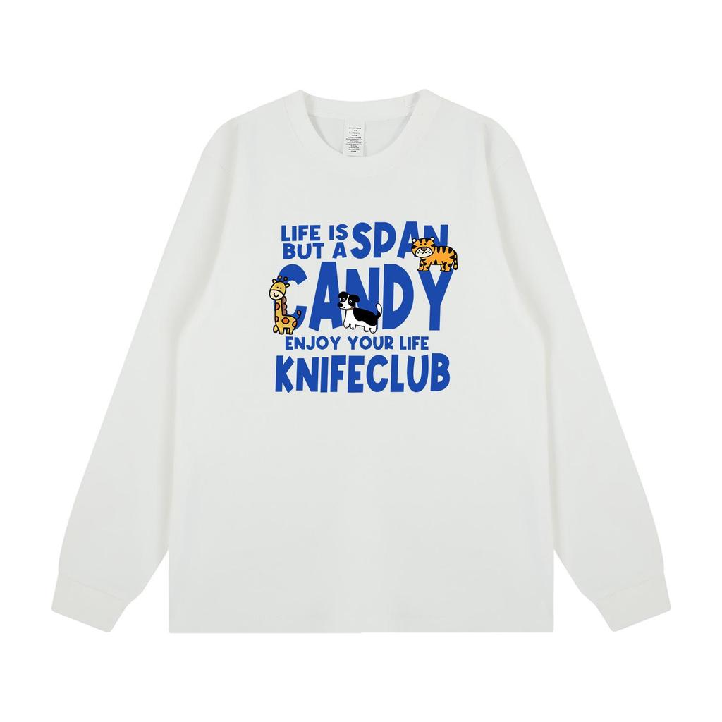 Japanese Cute Cartoon Letter Print Cotton Long Sleeve T-Shirt for Students