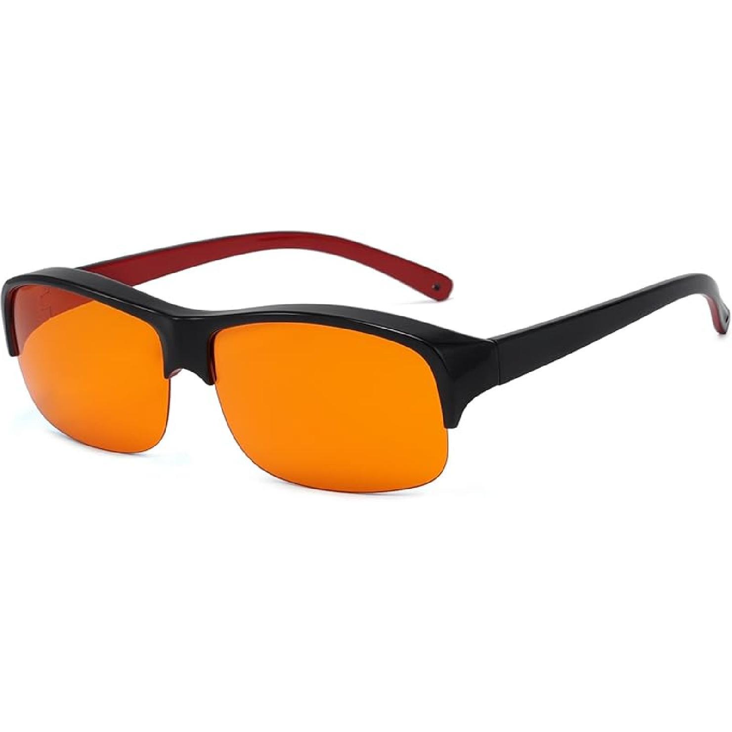 Eyekepper 100% Blue Light Reduction,Huge Fitover Anti-Blue Blocking Computer Eyeglasses with Extra Amber Lenses, Black 0.0 x