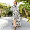 Leopard Print Quick-Dry Cover-Up Kaftan Robe With Belt Beach Vacation Swimwear Outer Layer Plus Size