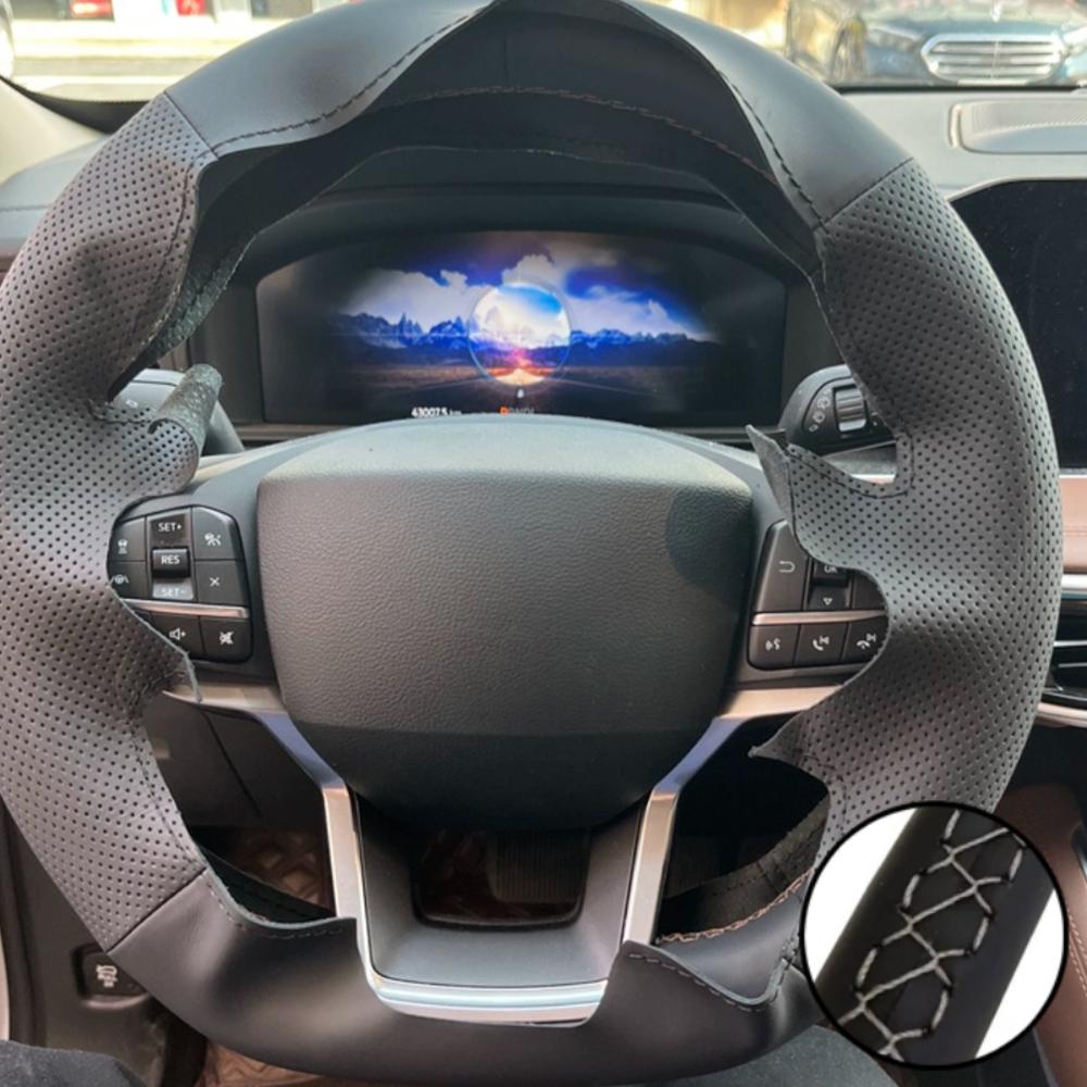 Auto Interior Accessories Hand-stitched Black Anti-slip Microfiber Leather Steering Wheel Cover For Ford Explorer -
