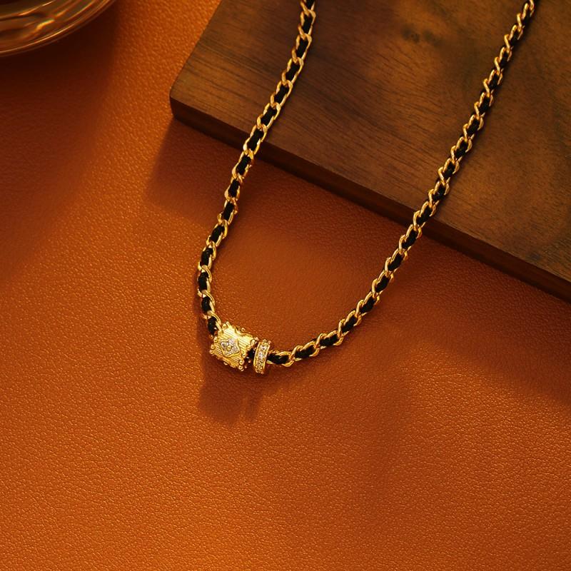 Vintage Chic Gold-Black Woven Choker Necklace Women Geometric Pendant Copper Chain Jewelry