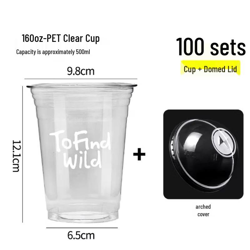 Mubaisen 500ml Plastic Cold Drink Cups with Dome Lids (100 Sets)