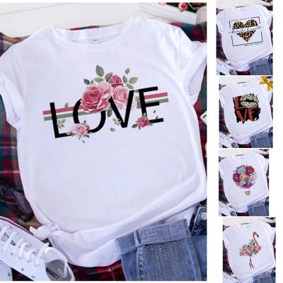 Summer Fashion Letters Love T-Shirt Women's Short Sleeve Round Neck Loose Casual Top Plus Size Clothing