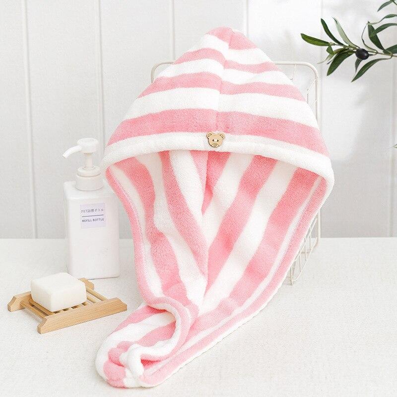 Hair Drying Cap Towel Absorbent Thickening Household Items Bathroom Bathing Dry Hair Cap Striped Shower Cap Soft Headscarf