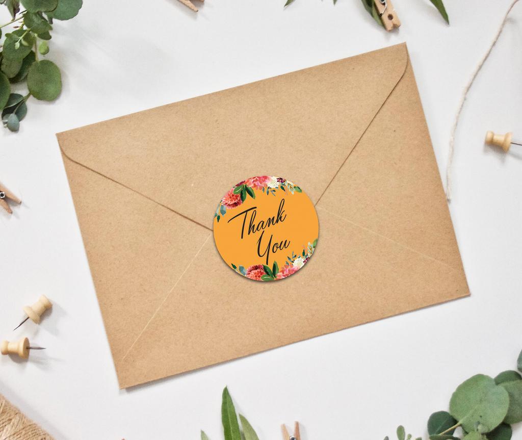 Darling Souvenir Pack Of 45 Pcs Round Chrysanthemum Floral Border Black Thank You Stickers-1.6
