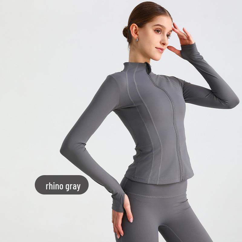 Autumn Quick-Dry Slimming Gray Sports Jacket for Women - Short Style Nude Feel Yoga Wear M