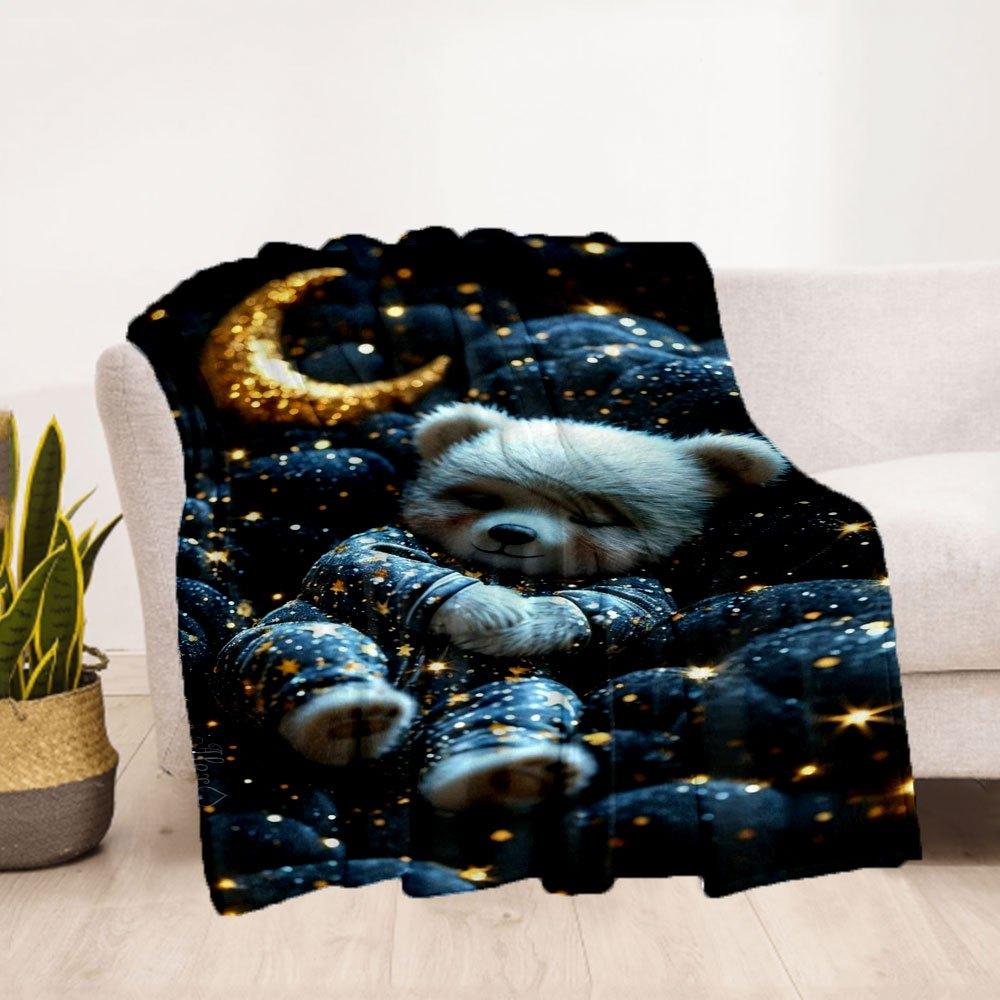 "Starry Night Panda Plush Toy - Cute Moon Blanket Set"Blanket Flannel Throw Blanket for Sofa, Bed, Travel, Camping, Office, Couch, Chair, An