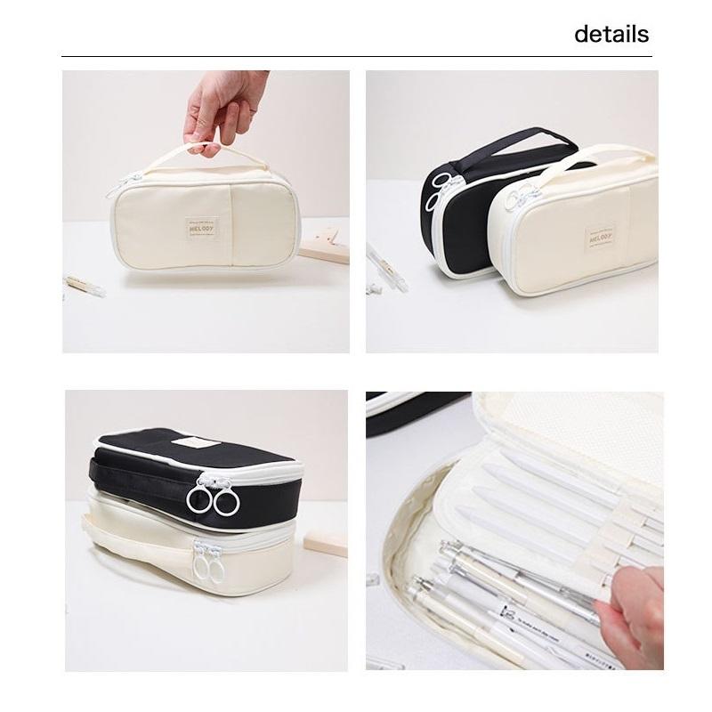 Simple Design Pencil Bag Pen Case Macaron Color Multi Mesh Pocket Slot Handle Storage Pouch for Stationery School