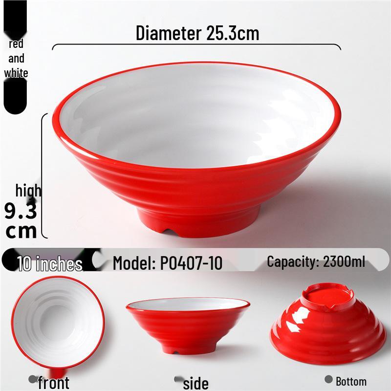 Two-Color Thickened Melamine Noodle Bowl - Large, Threaded Design for Restaurants, Perfect for Noodle Soup, Ramen, and Snail Rice Noodles