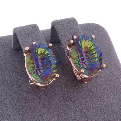 Pendientes geométricos ovalados de oro rosa para mujer: diseño clásico de moda de 10 x 14 mm