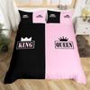Crown Queen and King Duvet Cover Pink Black Bedding Set Crown His and Hers Comforter Cover Romantic Valentine's Day Quilt Cover
