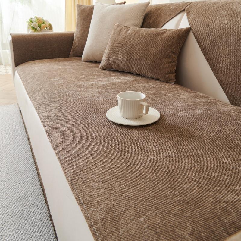 New Cream Style Light Luxury Sofa Cover Cloth Waterproof and Anti Slip Straight Line Sofa Cushion Solid Color Simple and Durable