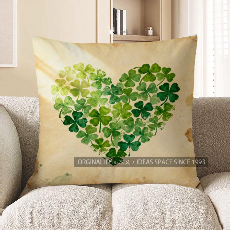 2D Heart-Shaped Four-Leaf Clover Digital Print Pillowcase Pattern Cushion Cover Suitable For Sofa Bedroom Car Pillow Cover