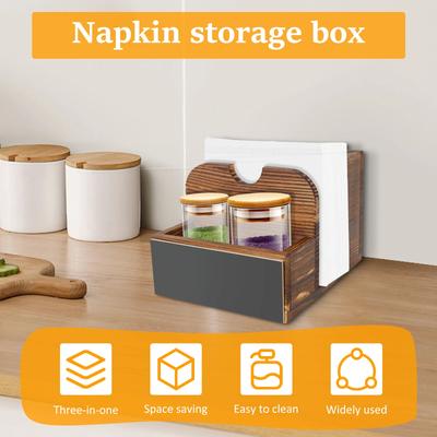 Napkin Salt and Pepper Holder Vintage Wooden Desktop Tissue Holder Box with Writable Chalkboard for Dining Room Spice Rack