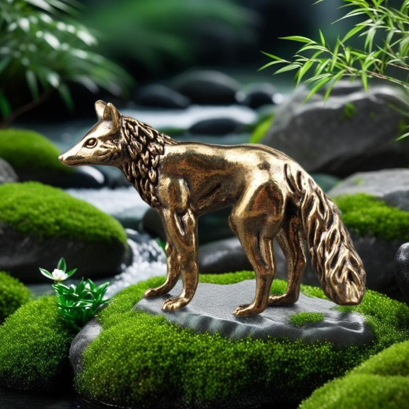 Brass Fox Statue Cute Fox Miniature Figurines Desk Ornament Decorations Accessories Copper Animal Sculpture Home Decor Crafts
